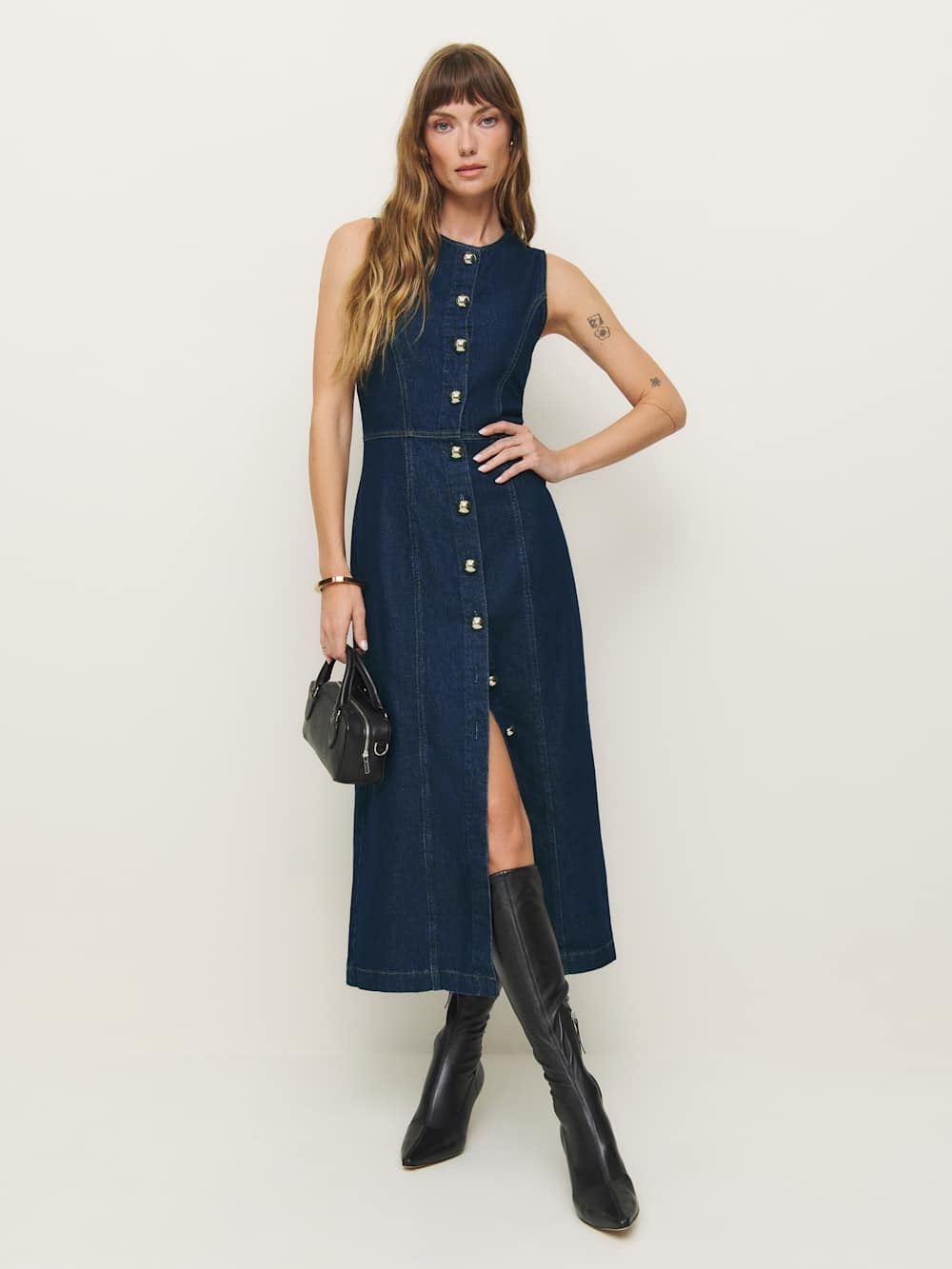 Reformation Roswell Denim Midi Dress - New with Tags